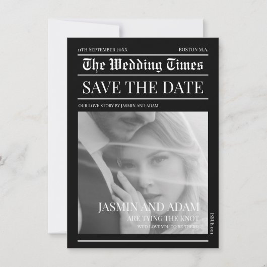 Save The Date Mariage photo unique en mode noir noir (Devant)