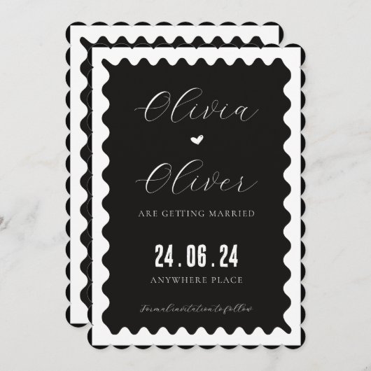 Save The Date mariage photo unique en noir et blanc (Devant / Derrière)