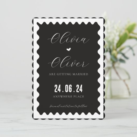 Save The Date mariage photo unique en noir et blanc (Debout devant)
