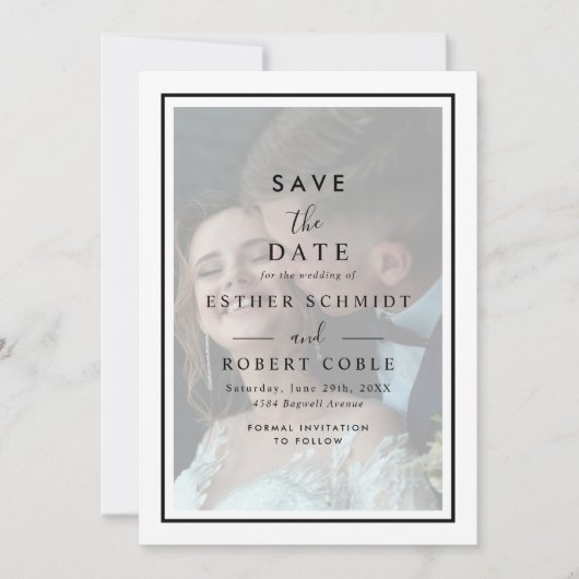 Save The Date Mariage photo Vellum moderne noir & blanc (Devant)