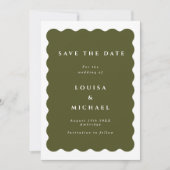 Save The Date Mariage photo vert bohème ondulé bordure (Devant)