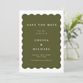 Save The Date Mariage photo vert bohème ondulé bordure (Debout devant)