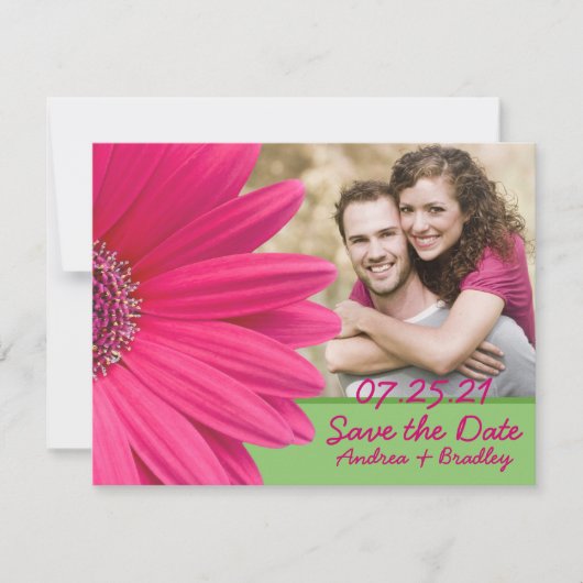 Save The Date Mariage photo vert rose Gerbera Daisy (Devant)