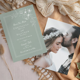 Save The Date Mariage Photo Vert Sauge Botanique Moderne