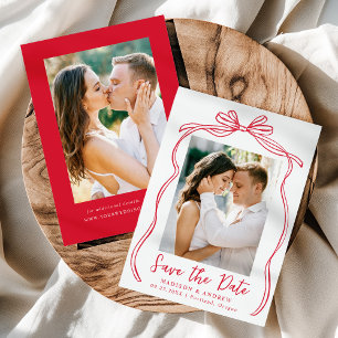 Save The Date Mariage photo vintage Red Bow 2