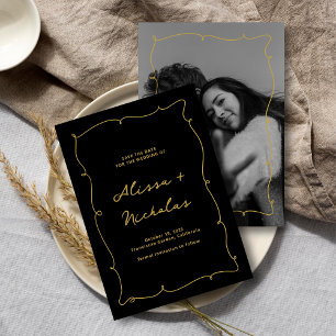 Save The Date Mariage photo vintage Whimsical Black et Gold