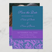 Save The Date Mariage photo violet turquoise Enregistrer la cart (Devant / Derrière)