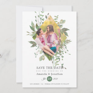 Save The Date Mariage photo Watercolor Greenery