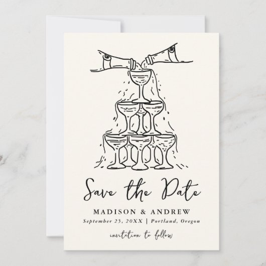 Save The Date Mariage photo Whimsical Champagne Tower (Devant)