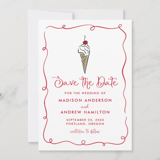 Save The Date Mariage photo Whimsical Ice Cream Cone (Devant)