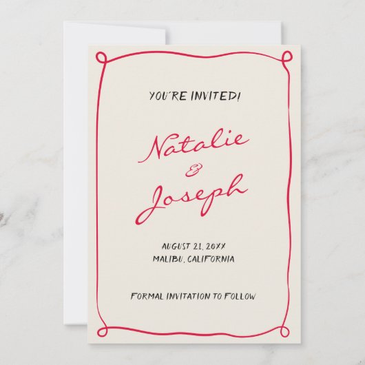 Save The Date Mariage photo Whimsical Retro dessiné à la main (Dos)