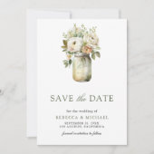 Save The Date Mariage photo White Roses Mason Jar (Devant)