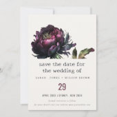 Save The Date Mariage Pivoine Noir Violet Gothique Sombre (Devant)
