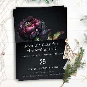 Save The Date Mariage Pivoine Noire Violet Gothique Morose
