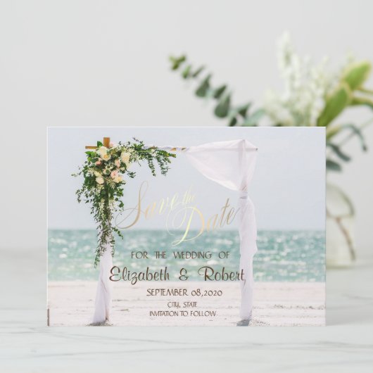 Save The Date Mariage Plage Arbor Floral Économisez La Date (Debout devant)
