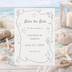 Save The Date Mariage plage côtière bleu poussiéreux ivoire dess