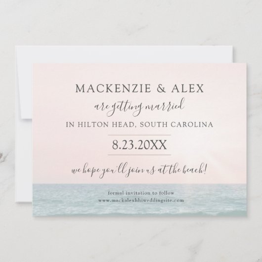 Save The Date Mariage plage Coucher de soleil rose océan (Dos)