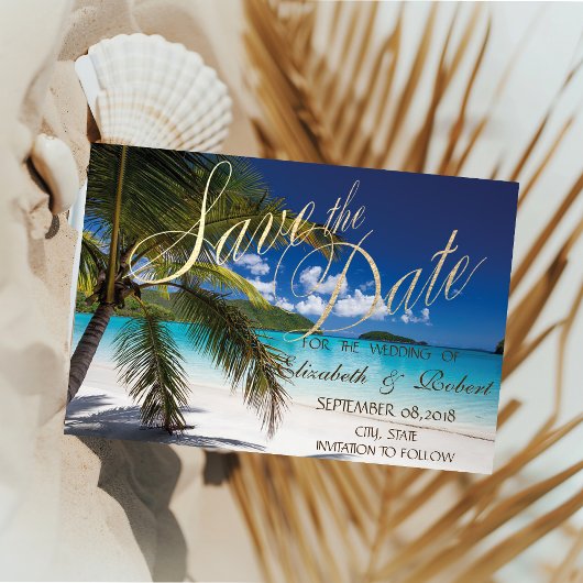 Save The Date Mariage Plage, Palmiers, Sable Enregistrer La Date