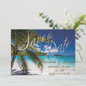 Save The Date Mariage Plage, Palmiers, Sable Enregistrer La Date (Debout devant)