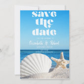 Save The Date Mariage Plage, Sable, Coquillages Blanches Sauvez  (Devant)