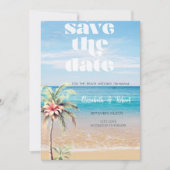 Save The Date Mariage Plage, Sable, Fleur De Palmier Enregistrer (Devant)
