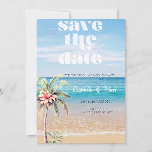 Save The Date Mariage Plage, Sable, Fleur De Palmier Enregistrer (Devant)