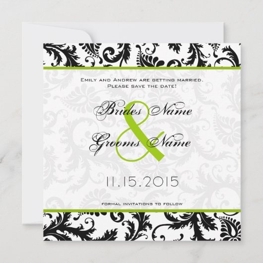Save The Date Mariage Pommes Vertes Damassé à Tourbillons Enregi (Dos)