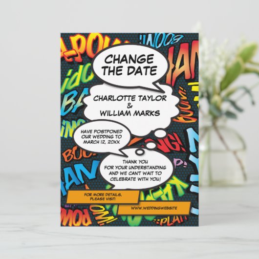 Save The Date Mariage Postponction Comic Book Moderne (Debout devant)