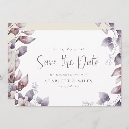 Save The Date Mariage pourpre (Devant / Derrière)