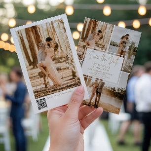Save The Date Mariage QR minimaliste moderne 4 photos en or