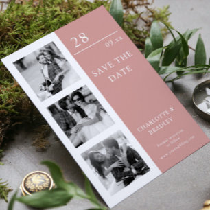 Save The Date Mariage quatre photos rose pâle blanc