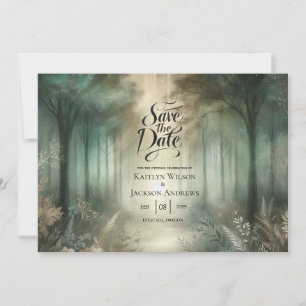 Save The Date Mariage Rayonnement de la Forêt Enchantée Vert Sau