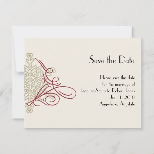 Save The Date Mariage Red et Gold Snowflake Enregistrer la date (Devant)