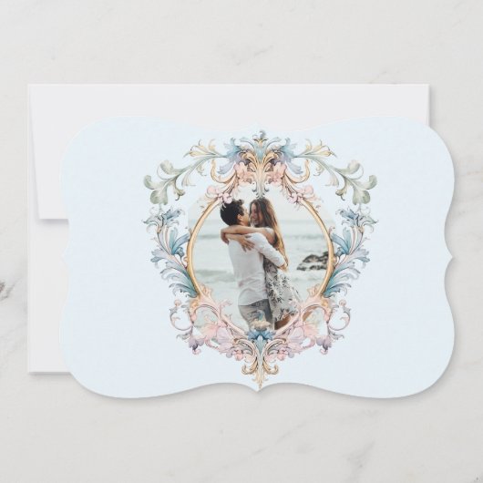 Save The Date Mariage Regency Era Photo Monogramme bleu (Dos)