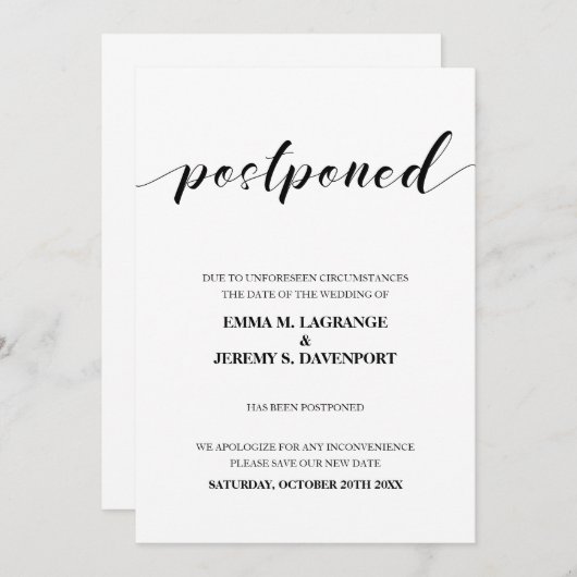 Save The Date Mariage reporté avec annonce de nouvelle date (Devant / Derrière)