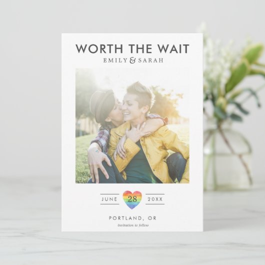 Save The Date Mariage Reporté LGBTQ Enregistrez la Date avec Pho (Debout devant)