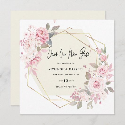 Save The Date Mariage reporté Mariage nouvelle date (Devant / Derrière)