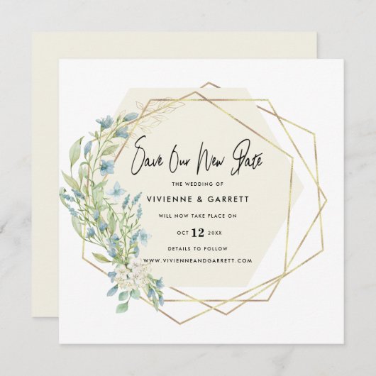 Save The Date Mariage reporté Mariage nouvelle date (Devant / Derrière)