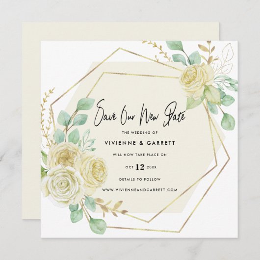 Save The Date Mariage reporté Mariage nouvelle date (Devant / Derrière)