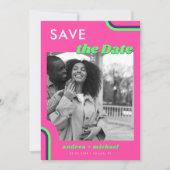 Save The Date Mariage Rétro Arc-en-Ciel Rose et Vert (Devant)