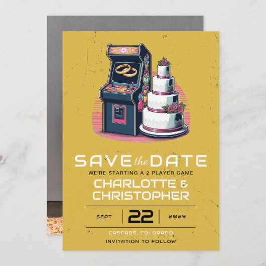 Save The Date Mariage Retro Arcade (Devant / Derrière)