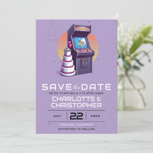 Save The Date Mariage Retro Arcade (Debout devant)