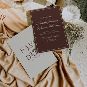 Save The Date Mariage Rétro Argent Vieux Chocolat Fantaisie