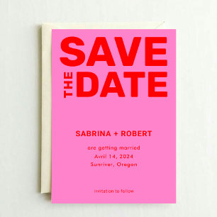 Save The Date Mariage Retro Bold Hot Pink & Red Typography