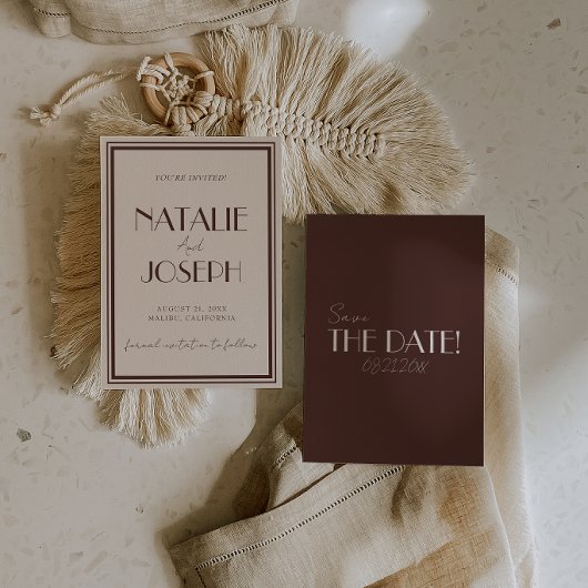 Save The Date Mariage Rétro Brun au Chocolat Élégant