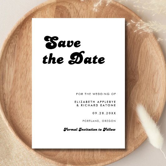 Save The Date Mariage Rétro Chic Noir et Blanc