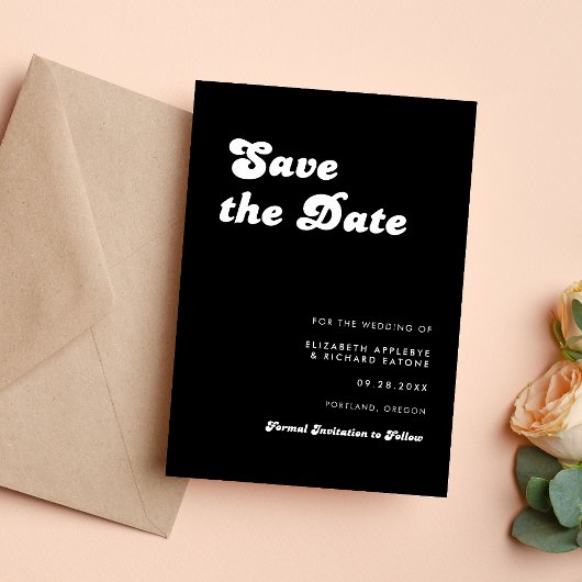 Save The Date Mariage Rétro Chic Noir et Blanc