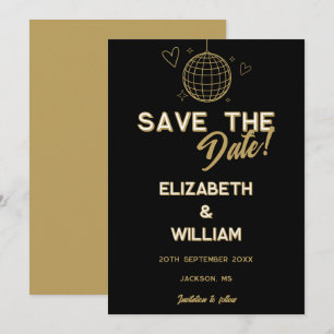 Save The Date Mariage Rétro Disco Groovy Noir Et Or