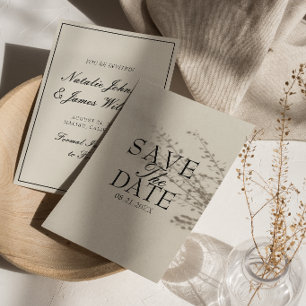 Save The Date Mariage Rétro Élégant Blanc Noir Argent Ancien