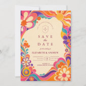 Save The Date Mariage Rétro Groovy des Années 60 (Devant)